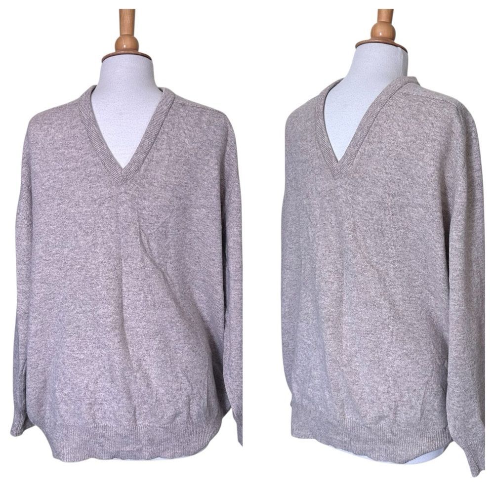 Vintage BLARNEY Woollen Mills Beige V-Neck Lambs Wool Sweater - XXL